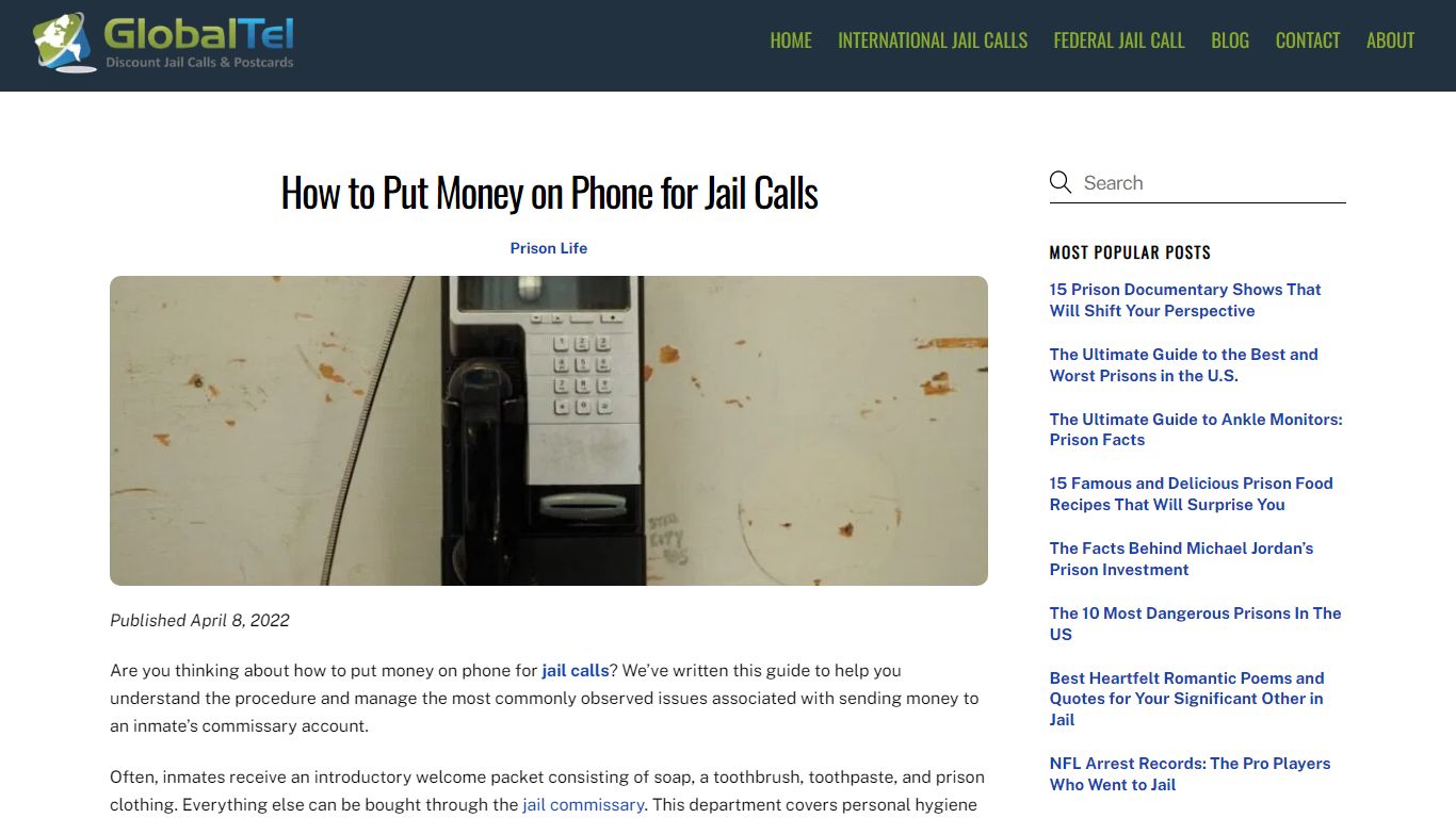How to Put Money on Phone for Jail Calls - GlobalTel